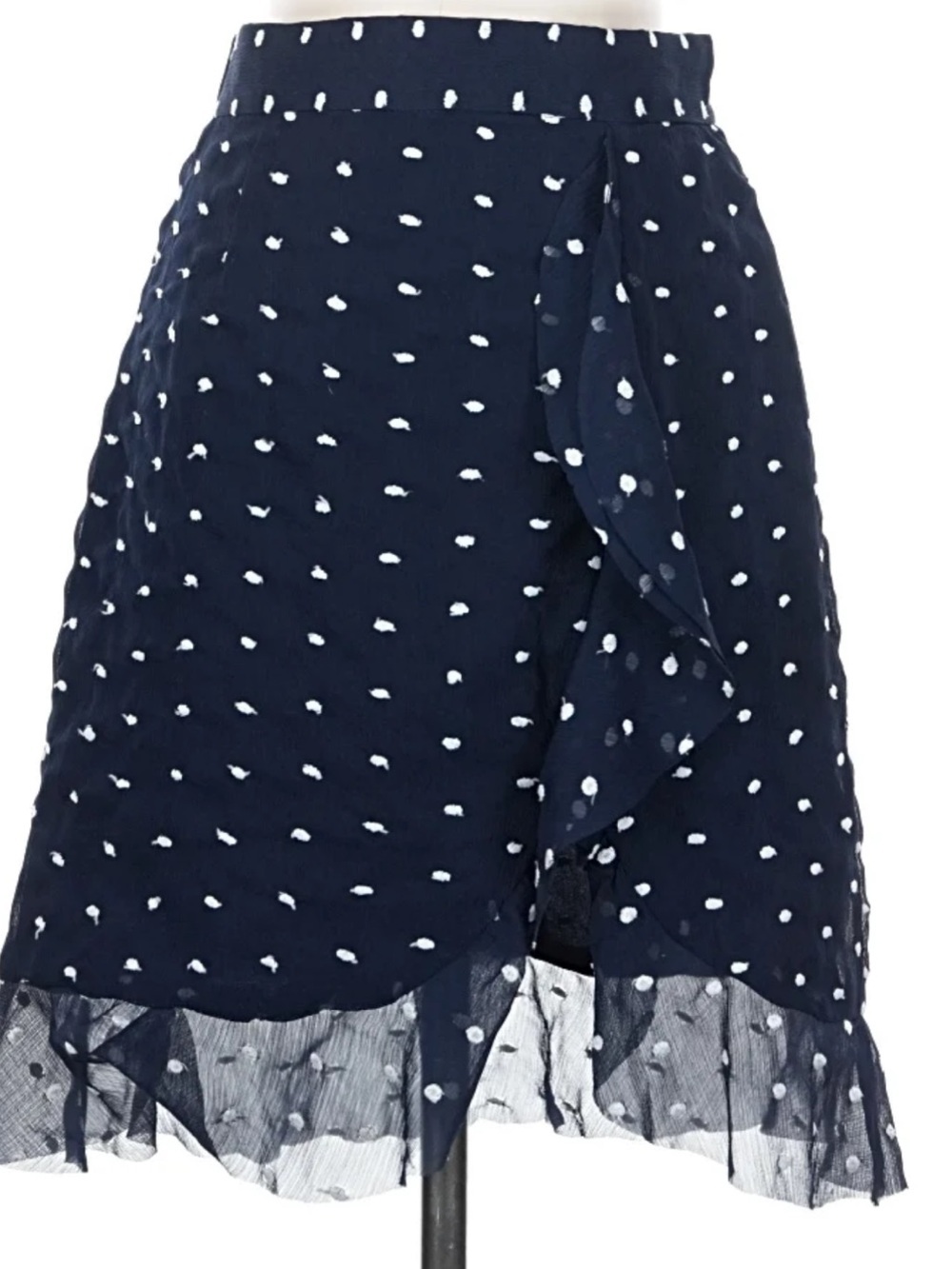 Hutch Anthropologie Navy Polka Dot Ruffled Clip Dot Mini Skirt Size 4 Preppy